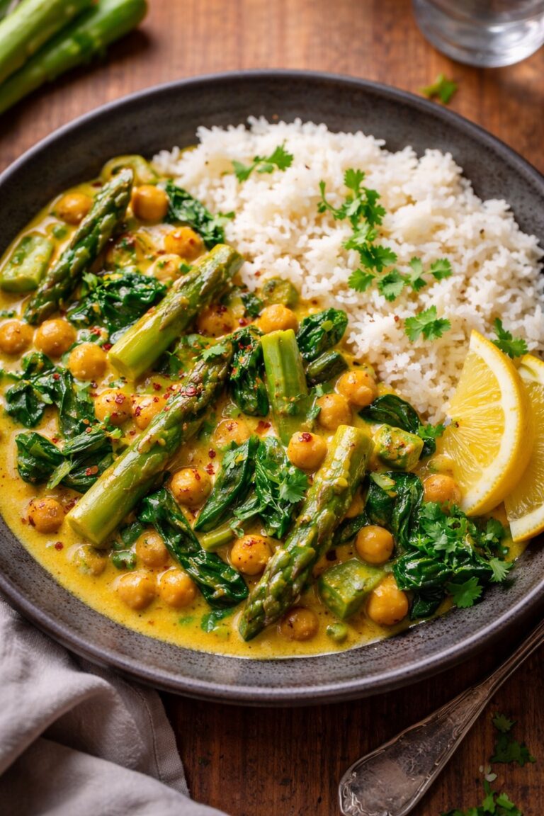 Spargel-Curry mit Spinat und Kichererbsen – leicht, warm und genau richtig für aktive Frühlingstage