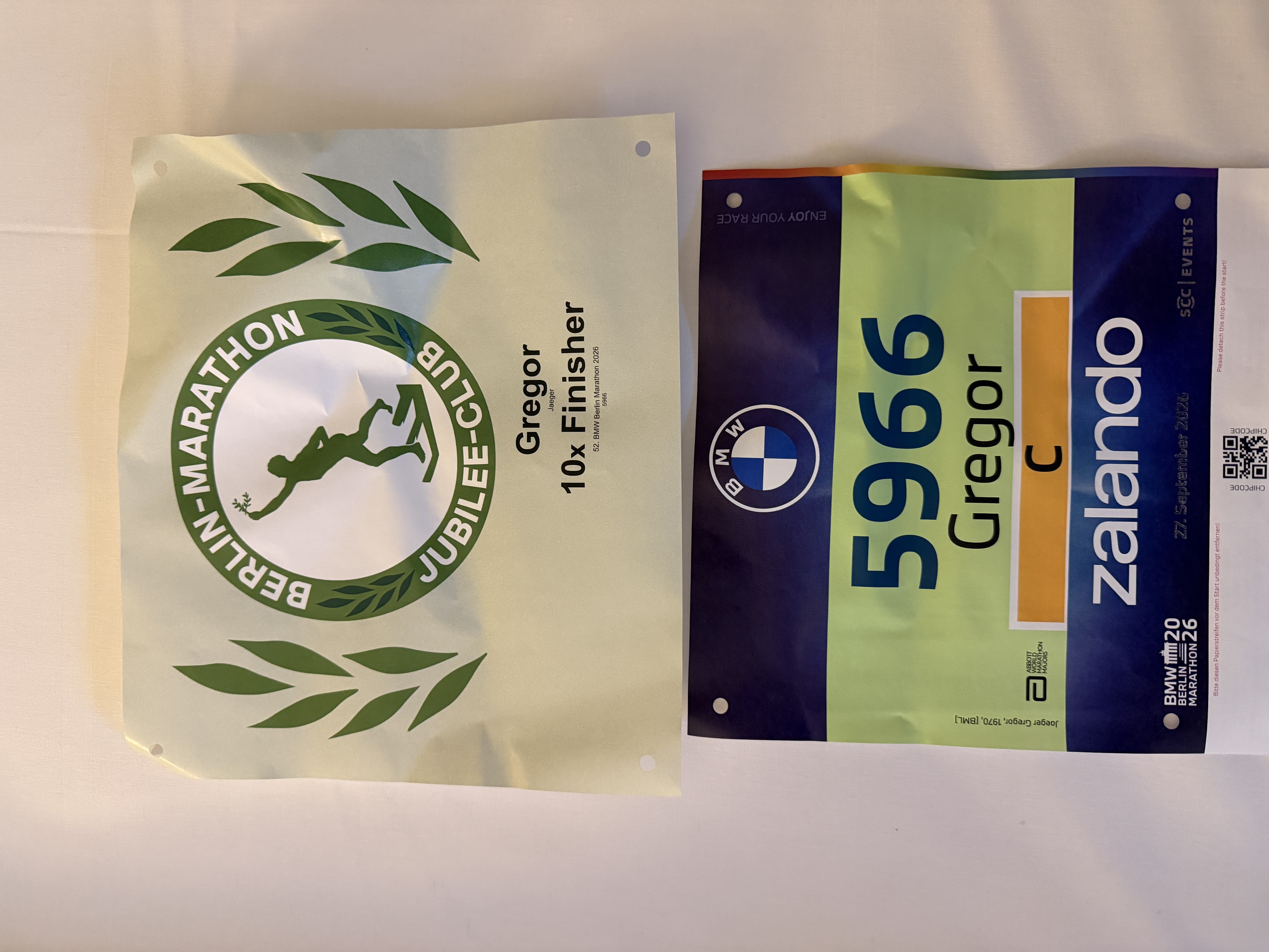 Jubilee-Startnummer von Gregor Jaeger beim Berlin-Marathon 2026