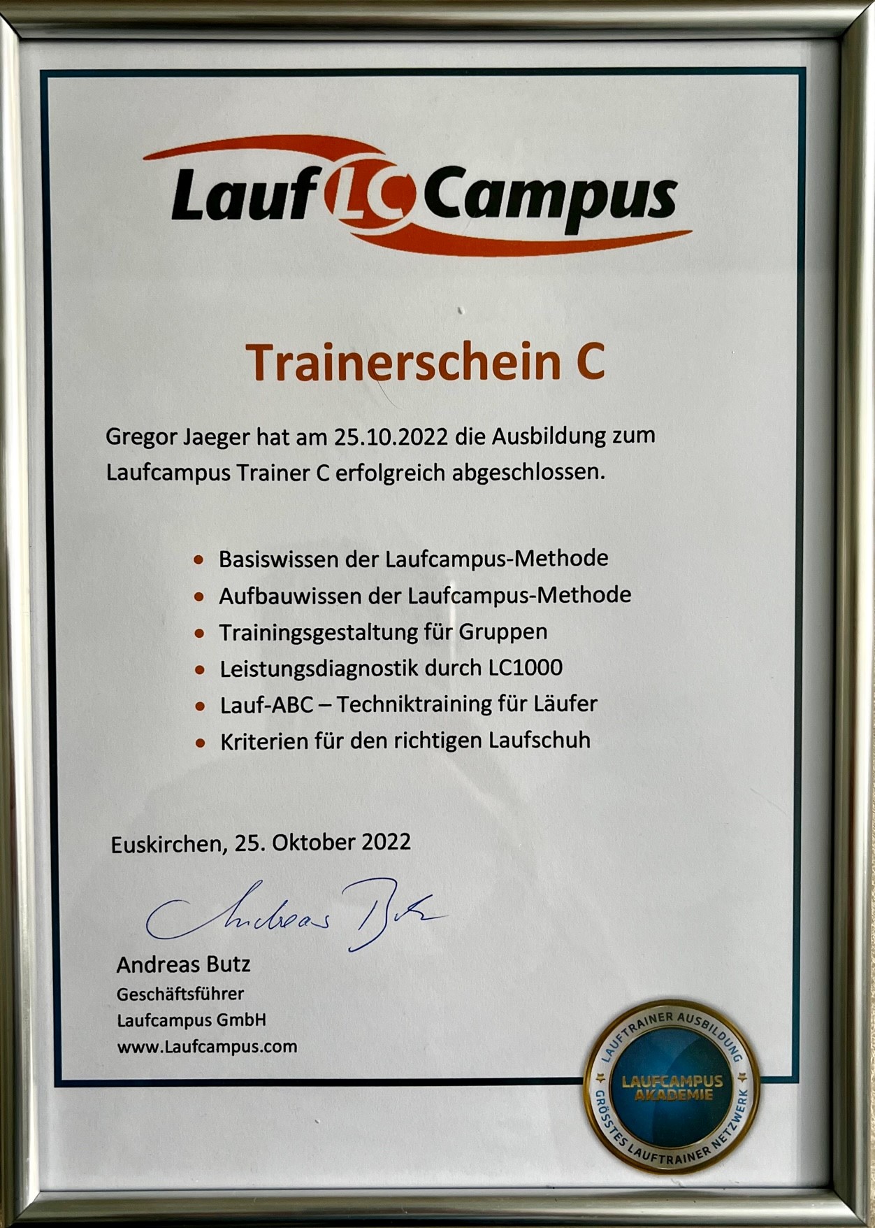 Zertifikat Trainerschein C