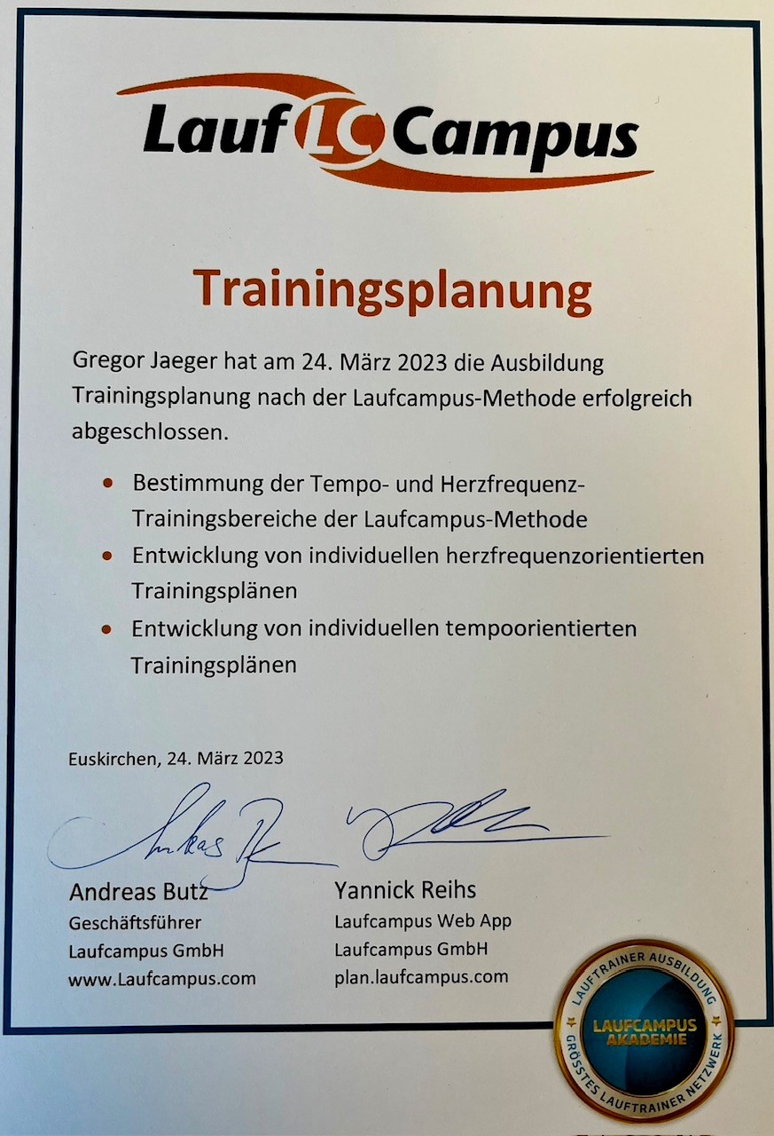 Zertifikat Trainingsplanung
