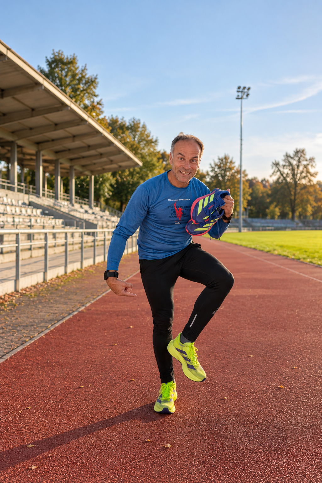 Gregor beim Lauftraining auf der Bahn mit dem adidas EVO SL Woven